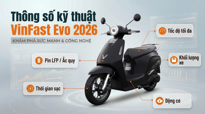 Thông số kỹ thuật xe máy điện VinFast Evo 2026 mới nhất